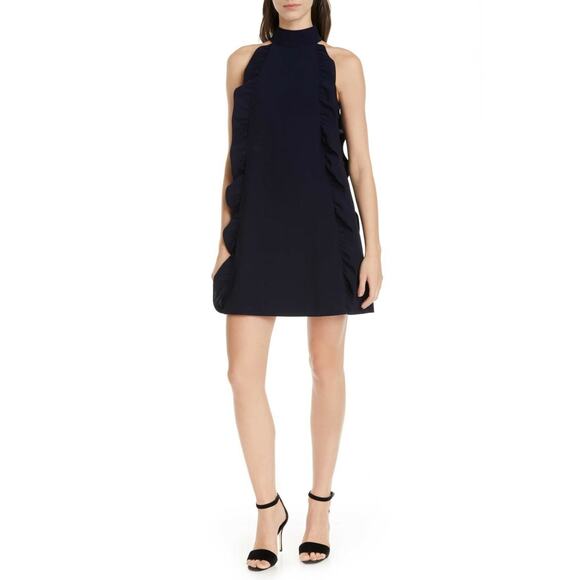 NWT Ted Baker Torriya Navy Blue Ruffle Halterneck Dress Tunic Sz 4 Sleeveless - Picture 1 of 13